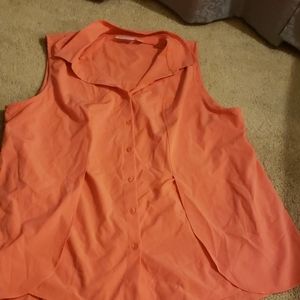 Coral sleeveless button down